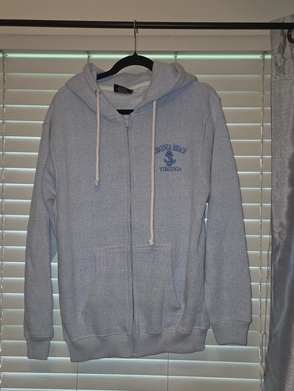Light Blue Zip-Up Hoodie with Virginia Beach Embroidery